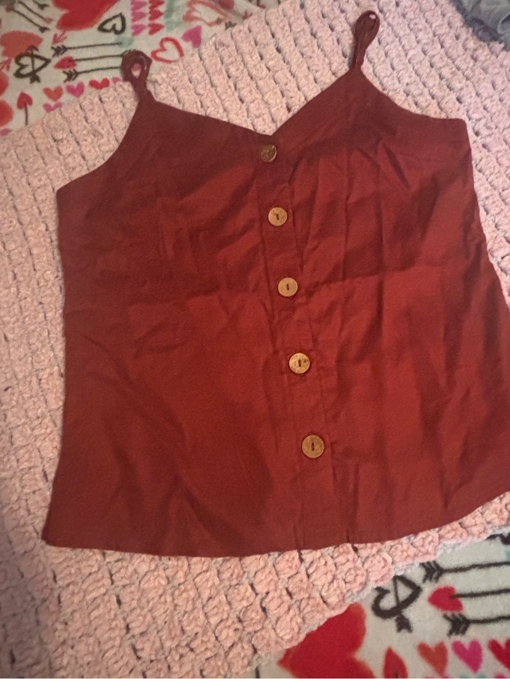 Rust Button-Front Spaghetti Strap Camisole - Picture 2 of 4